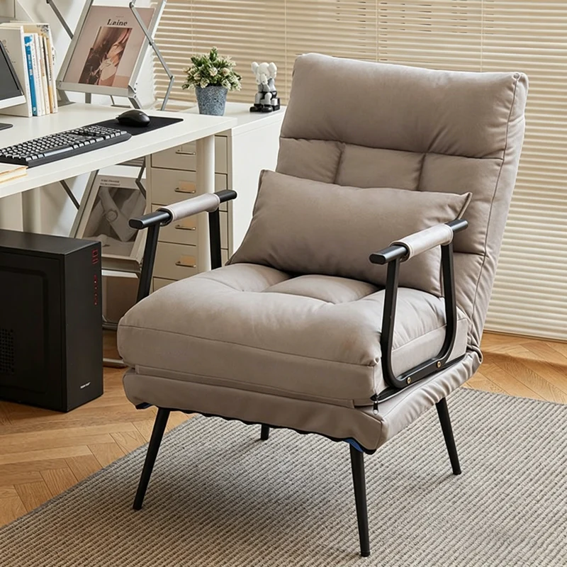 Modern Minimalist Tech Fabric Cat Scratch Leather Steel Cylindrical Rectangular Folding Recliner Lounge Chair With Backrest & Armrests For Living Room