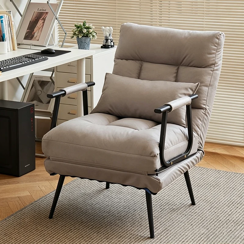 Modern Minimalist Tech Fabric Cat Scratch Leather Steel Cylindrical Rectangular Folding Recliner Lounge Chair With Backrest & Armrests For Living Room