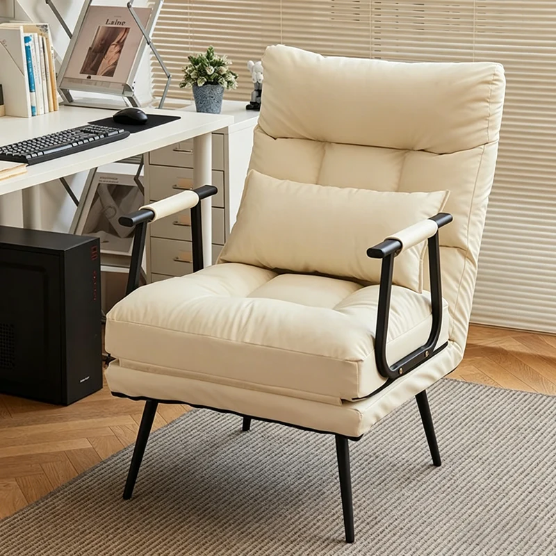 Modern Minimalist Tech Fabric Cat Scratch Leather Steel Cylindrical Rectangular Folding Recliner Lounge Chair With Backrest & Armrests For Living Room