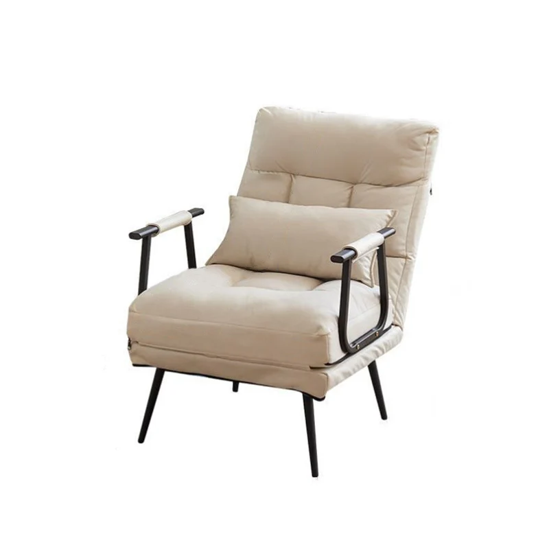 Modern Minimalist Tech Fabric Cat Scratch Leather Steel Cylindrical Rectangular Folding Recliner Lounge Chair With Backrest & Armrests For Living Room
