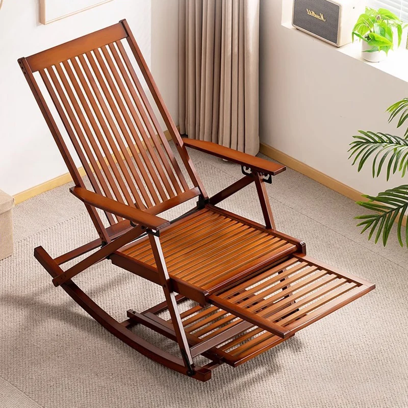 Traditional Chinese Bamboo Hollow Rectangular Folding Reclining Chair Armrest Lounge Chair For Living Room