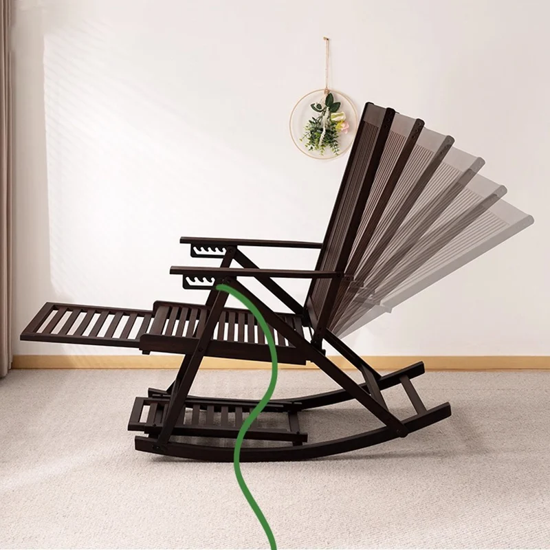 Traditional Chinese Bamboo Hollow Rectangular Folding Reclining Chair Armrest Lounge Chair For Living Room