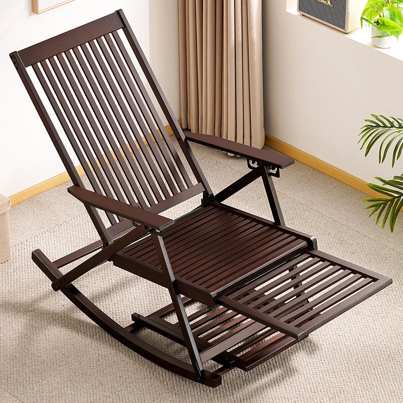 Traditional Chinese Bamboo Hollow Rectangular Folding Reclining Chair Armrest Lounge Chair For Living Room