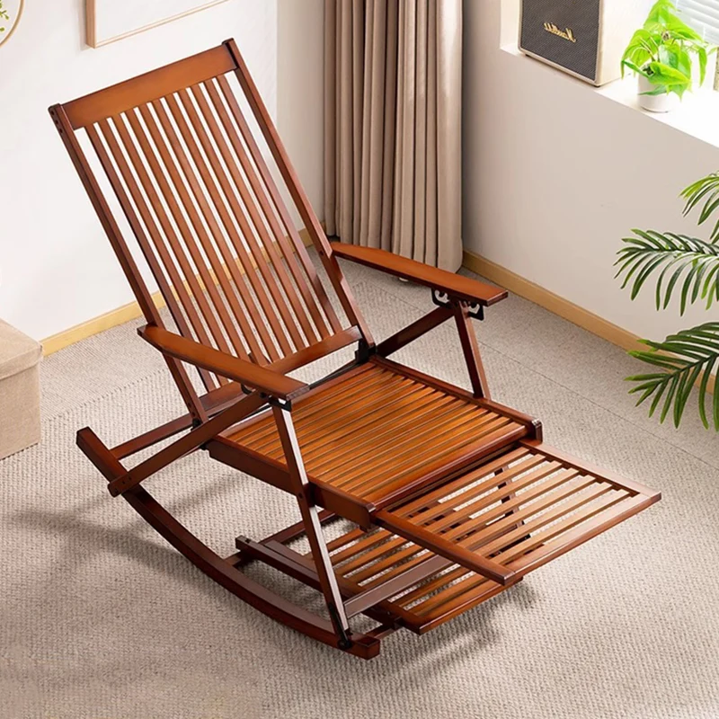 Traditional Chinese Bamboo Hollow Rectangular Folding Reclining Chair Armrest Lounge Chair For Living Room