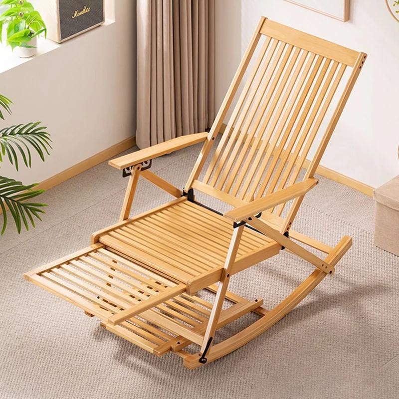 Traditional Chinese Bamboo Hollow Rectangular Folding Reclining Chair Armrest Lounge Chair For Living Room