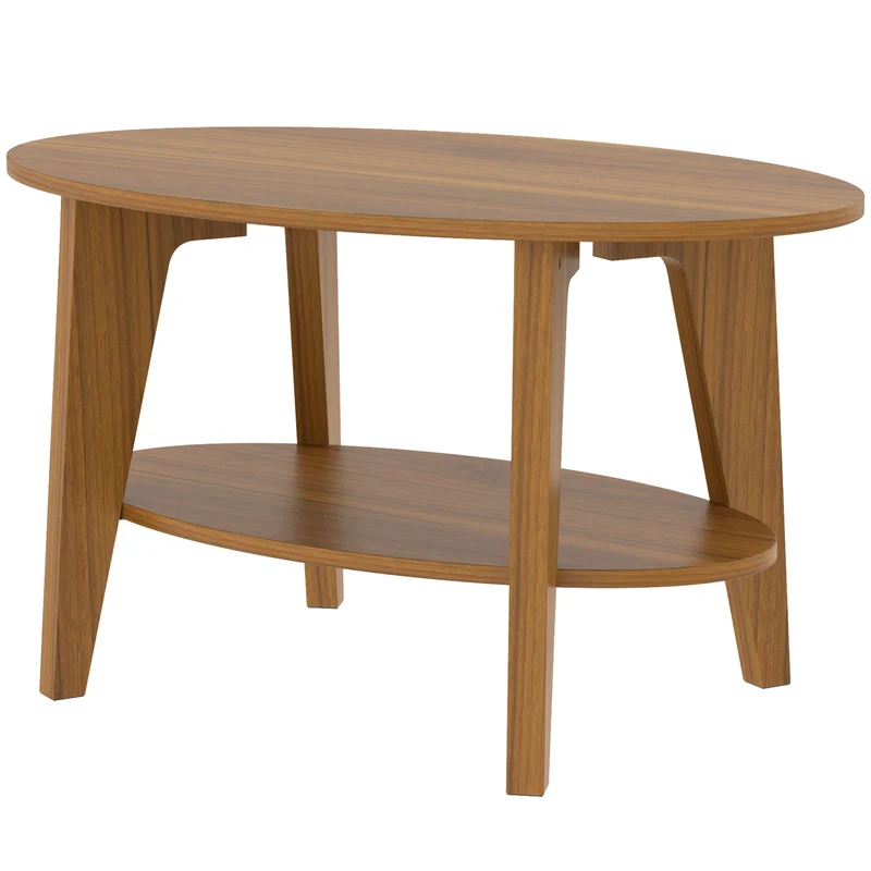 Mesa de Centro Oval de 2 Níveis Mesa de Sala Moderna com Prateleira Inferior Aberta 80x50x45 cm Carvalho