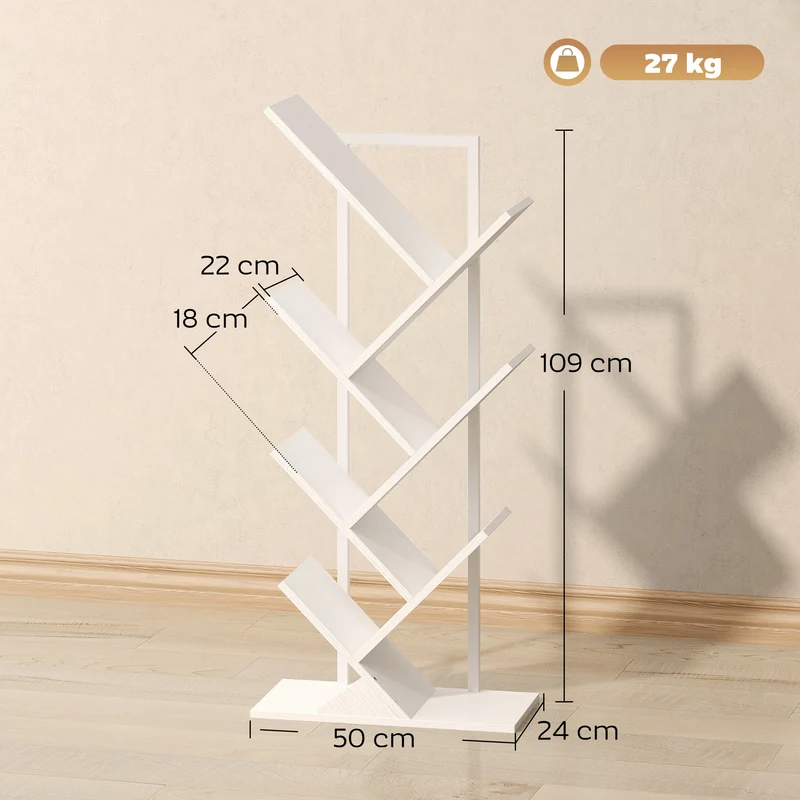 Estante Árvore de 7 Níveis Móvel de Armazenamento Industrial com Estrutura em Aço 50x24x109 cm Branco