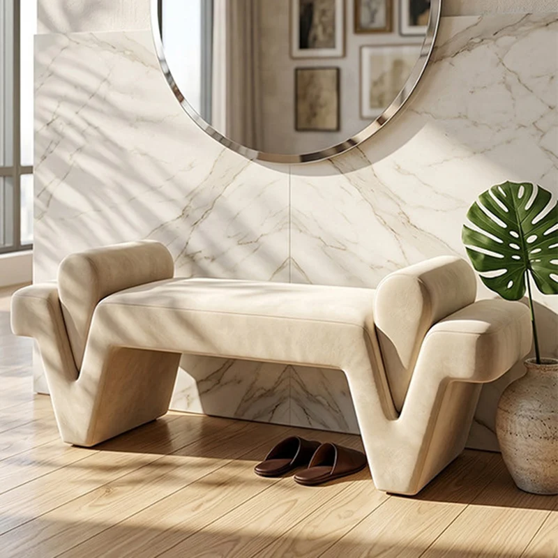 Contemporary Creative Solid Wood Velvet Rectangular Accent Bench Upholstered Entryway & Bedroom Bench