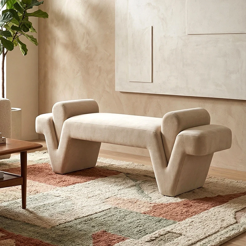 Contemporary Creative Solid Wood Velvet Rectangular Accent Bench Upholstered Entryway & Bedroom Bench