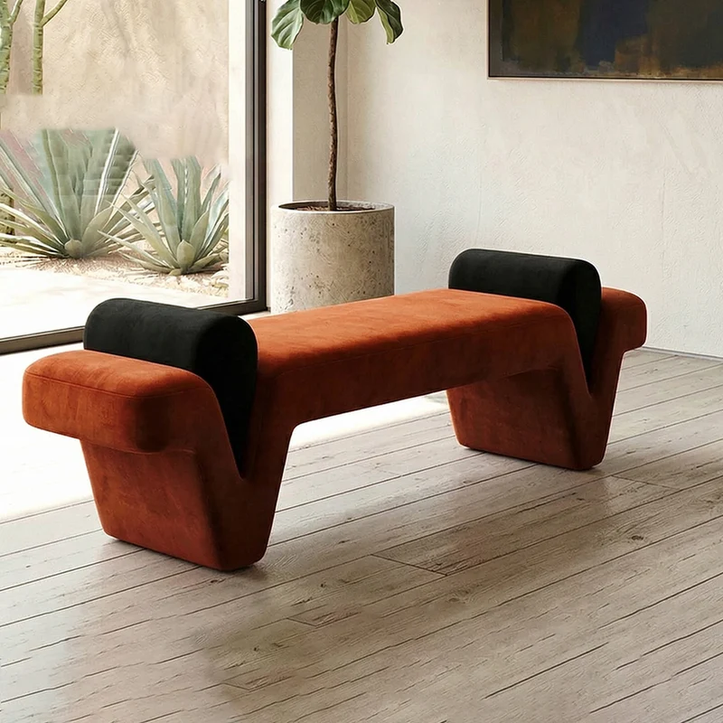 Contemporary Creative Solid Wood Velvet Rectangular Accent Bench Upholstered Entryway & Bedroom Bench