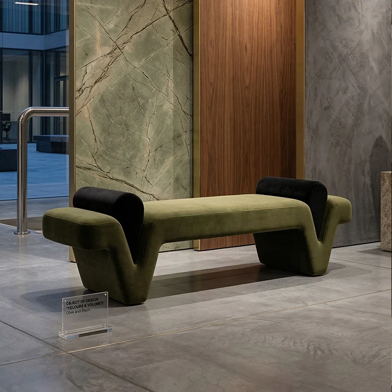 Contemporary Creative Solid Wood Velvet Rectangular Accent Bench Upholstered Entryway & Bedroom Bench