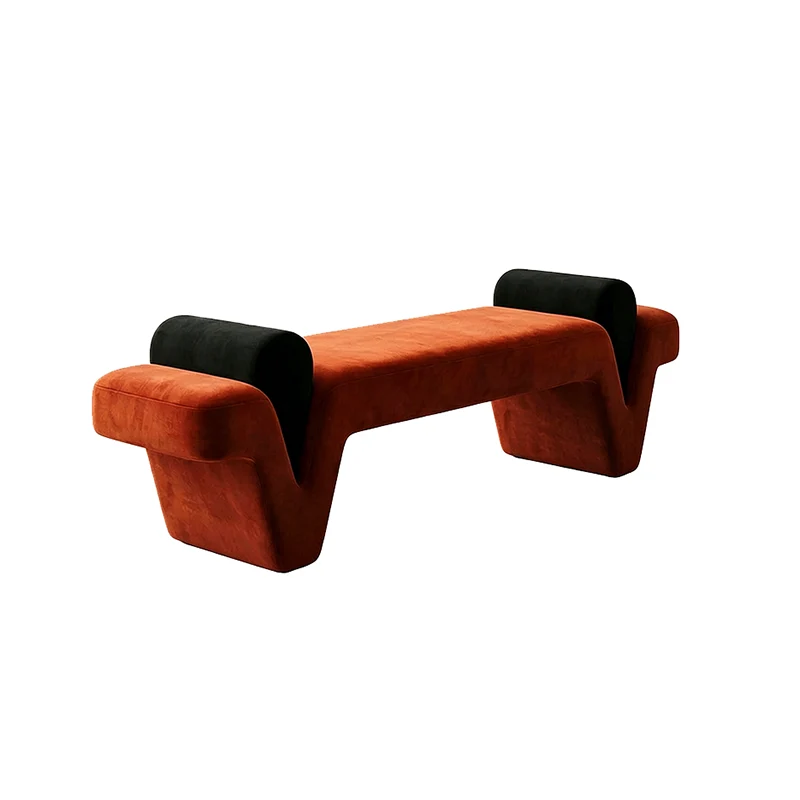 Contemporary Creative Solid Wood Velvet Rectangular Accent Bench Upholstered Entryway & Bedroom Bench