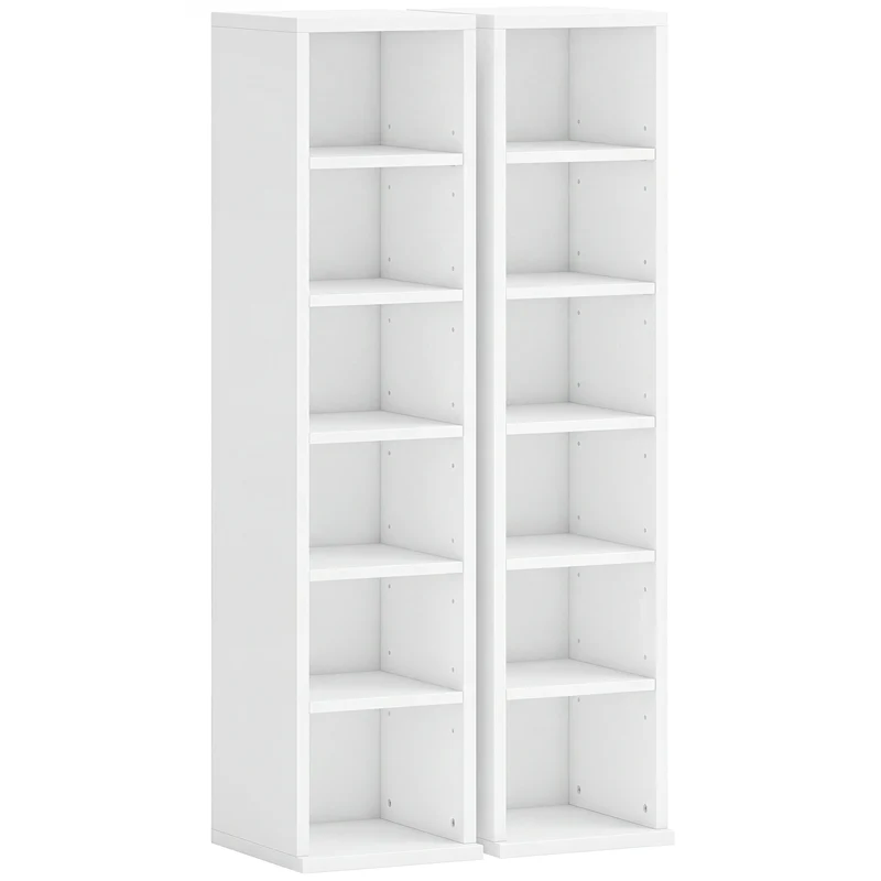 Estantes para 204 CDs em Conjunto de 2 Torre para Blu-Ray com Prateleiras Ajustáveis Organizador de Estante para Livros Branco