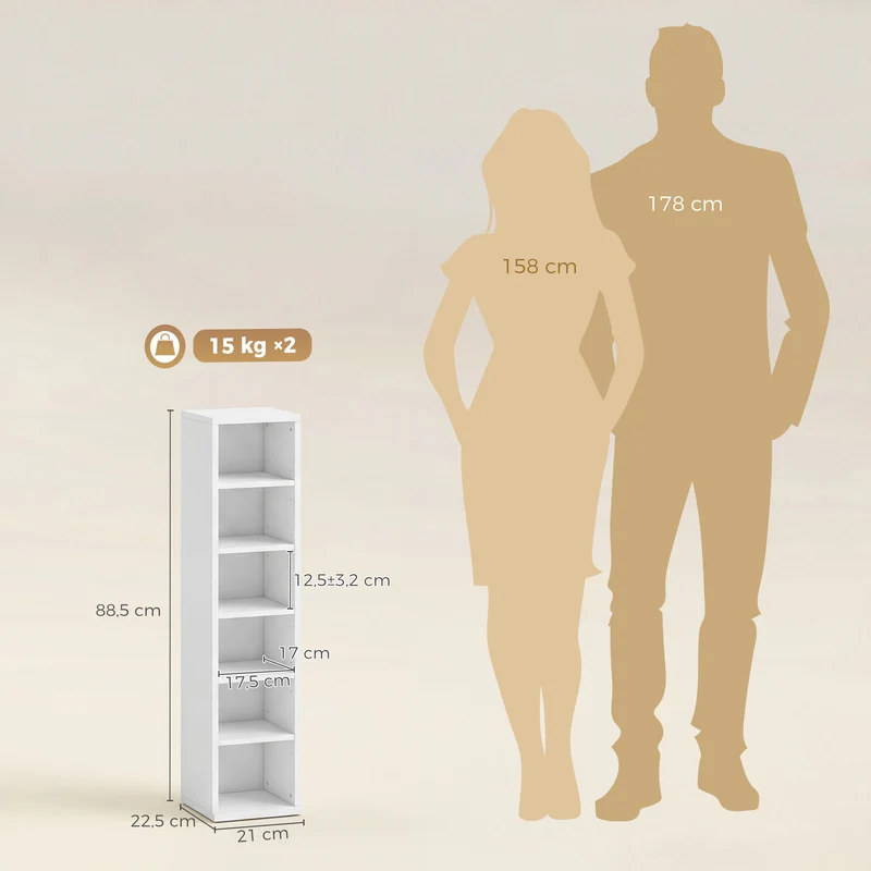 Estantes para 204 CDs em Conjunto de 2 Torre para Blu-Ray com Prateleiras Ajustáveis Organizador de Estante para Livros Branco