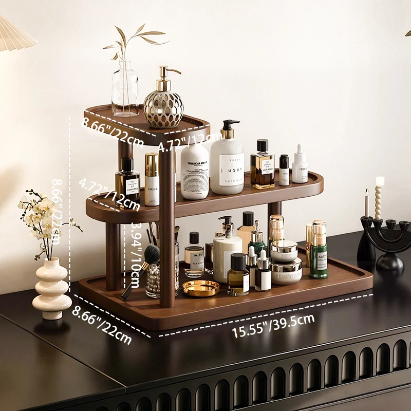 Contemporary Scandinavian Rectangular Oval Pine Desktop Storage Shelf 2/3 Tier For Bedroom