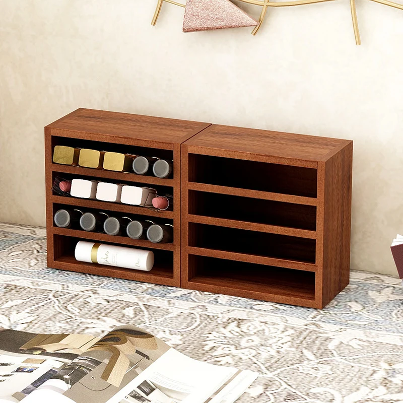 Contemporary Scandinavian Rectangular Pine Plywood Desktop Storage Shelf 4-Tier For Bedroom