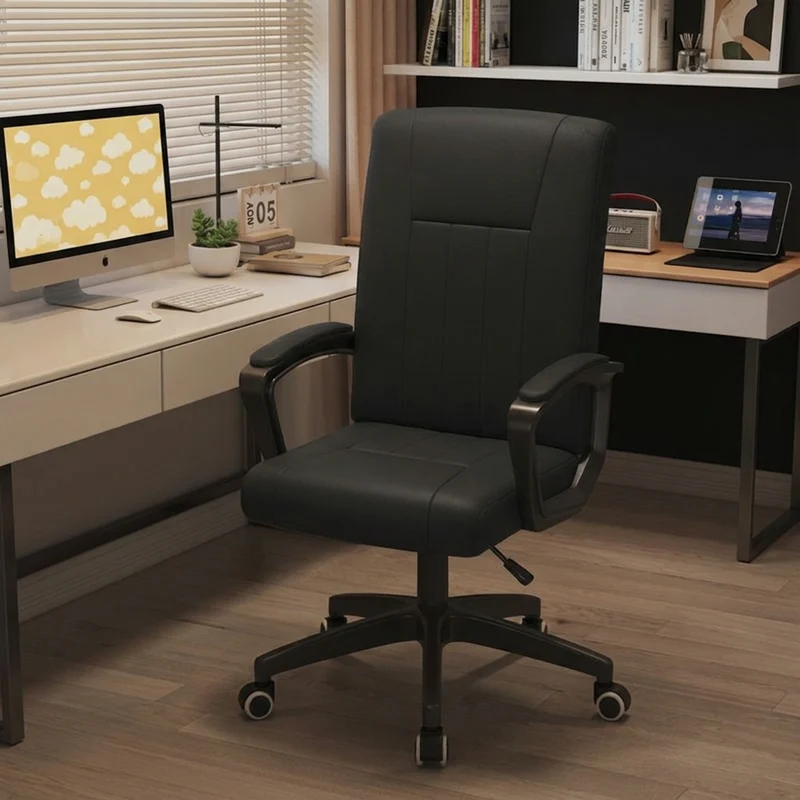 Modern Minimalist Rectangular PU Leather Metal Nylon Adjustable Swivel Desk Chair Backrest Armrest For Home Office
