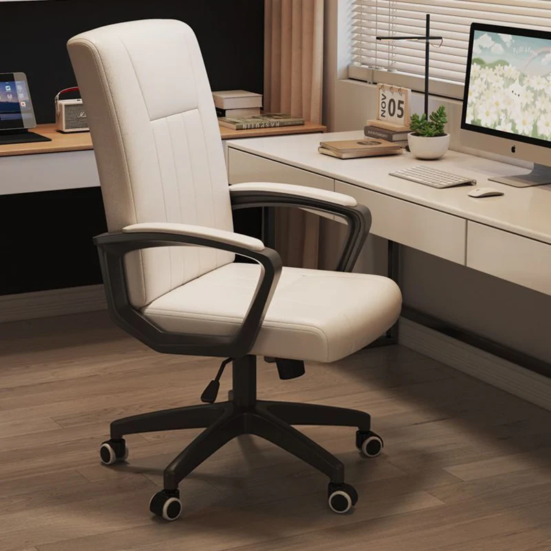 Modern Minimalist Rectangular PU Leather Metal Nylon Adjustable Swivel Desk Chair Backrest Armrest For Home Office