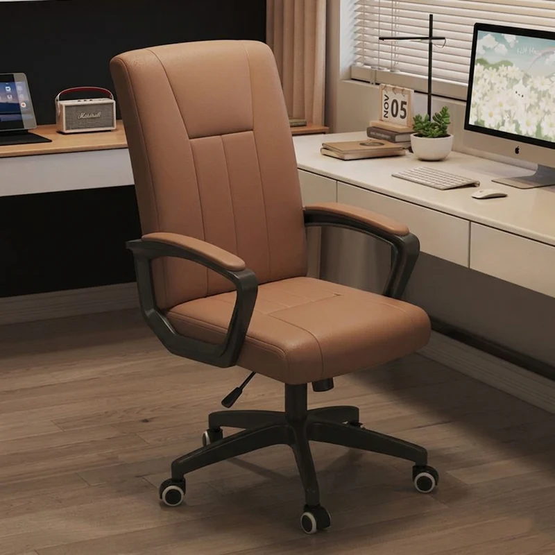 Modern Minimalist Rectangular PU Leather Metal Nylon Adjustable Swivel Desk Chair Backrest Armrest For Home Office