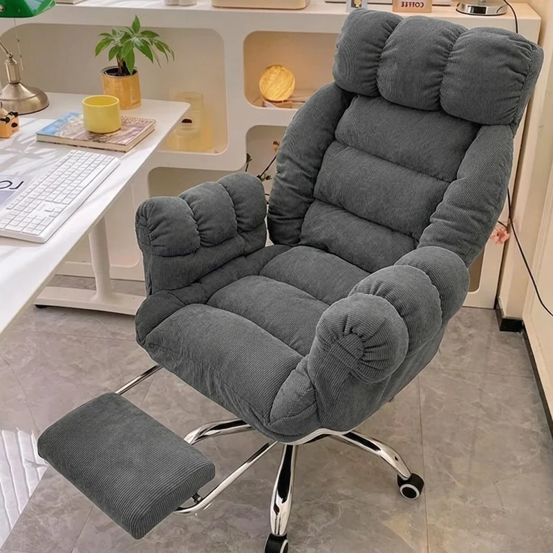 Modern Minimalist Rectangular Corduroy Stainless Steel Adjustable Swivel Desk Chair Backrest Armrest For Home Office