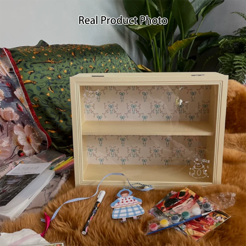 Contemporary Creative Pine Wood Acrylic Rectangular Desktop Storage Shelf 2-Tier For Living Room & Bedroom