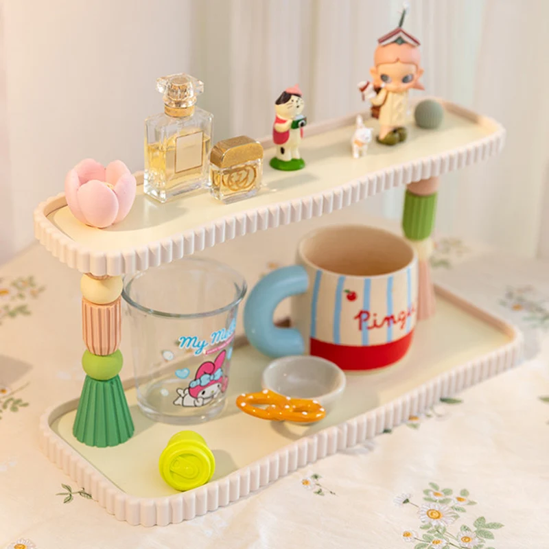 Contemporary Creative Plastic Rectangular Desktop Storage Shelf 2-Tier Organizer For Cups, Cosmetics & Perfumes In Living Room & Entryway