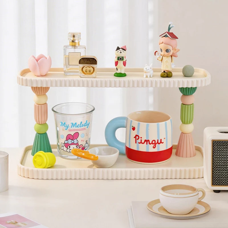 Contemporary Creative Plastic Rectangular Desktop Storage Shelf 2-Tier Organizer For Cups, Cosmetics & Perfumes In Living Room & Entryway