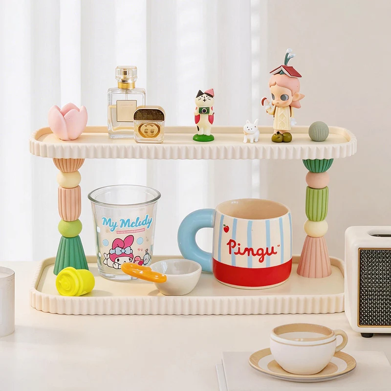 Contemporary Creative Plastic Rectangular Desktop Storage Shelf 2-Tier Organizer For Cups, Cosmetics & Perfumes In Living Room & Entryway