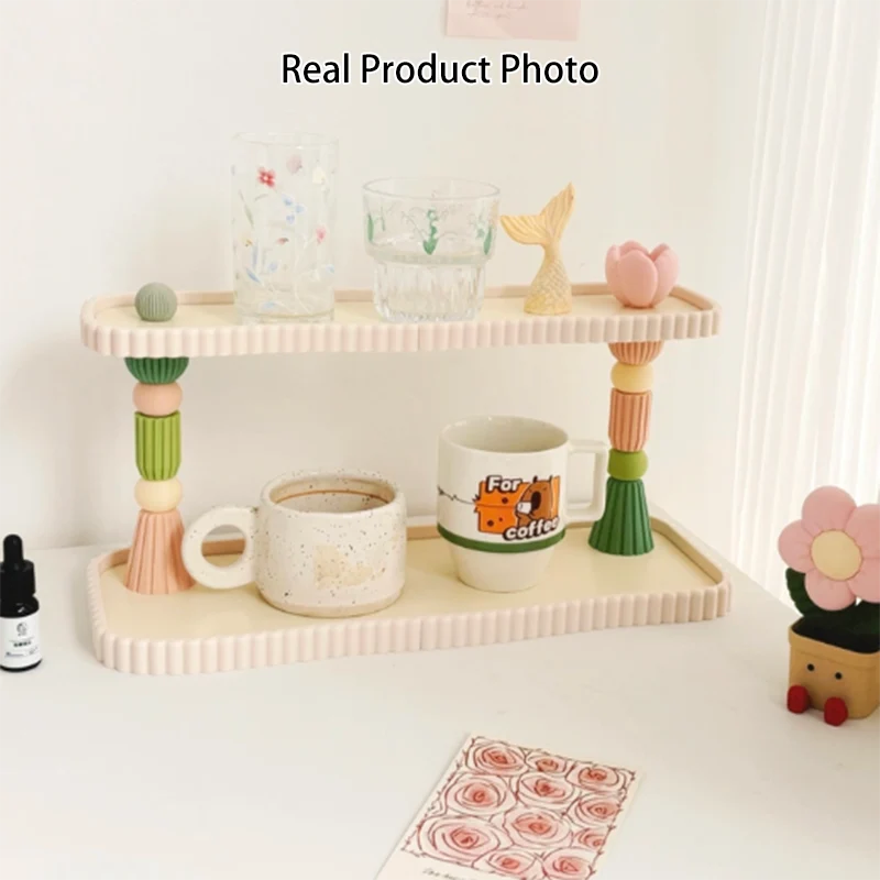 Contemporary Creative Plastic Rectangular Desktop Storage Shelf 2-Tier Organizer For Cups, Cosmetics & Perfumes In Living Room & Entryway