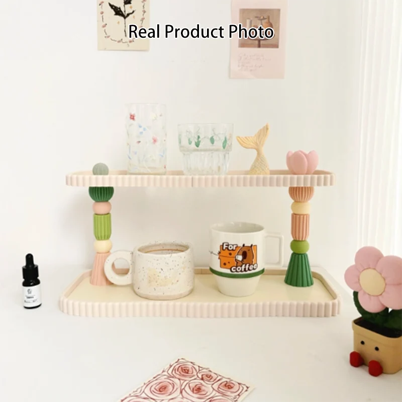 Contemporary Creative Plastic Rectangular Desktop Storage Shelf 2-Tier Organizer For Cups, Cosmetics & Perfumes In Living Room & Entryway