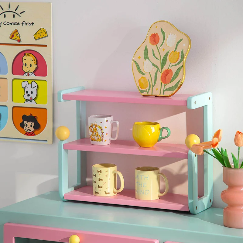 Contemporary Creative MDF Rectangular Desktop Storage Shelf 3-Tier For Living Room & Dining Room & Bedroom