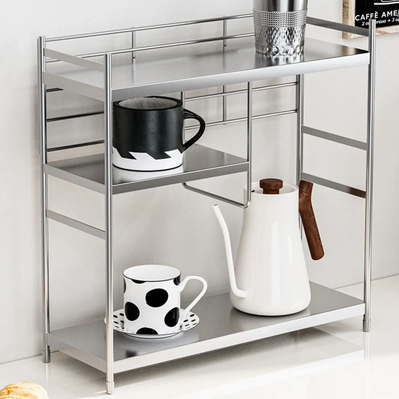 Modern Minimalist Stainless Steel Rectangular Adjustable Desktop Storage Shelf 3-Tier Cup Organizer For Living Room & Dining Room