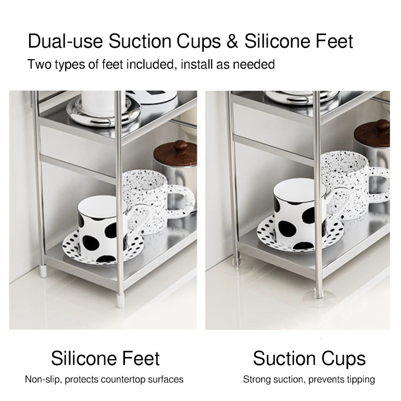 Modern Minimalist Stainless Steel Rectangular Adjustable Desktop Storage Shelf 3-Tier Cup Organizer For Living Room & Dining Room