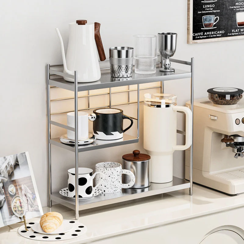 Modern Minimalist Stainless Steel Rectangular Adjustable Desktop Storage Shelf 3-Tier Cup Organizer For Living Room & Dining Room