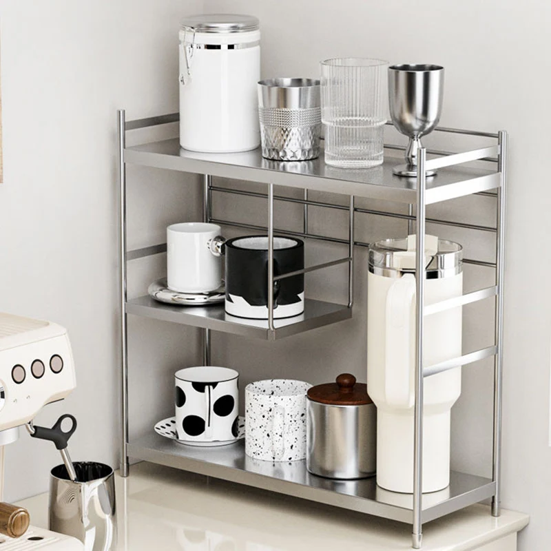 Modern Minimalist Stainless Steel Rectangular Adjustable Desktop Storage Shelf 3-Tier Cup Organizer For Living Room & Dining Room