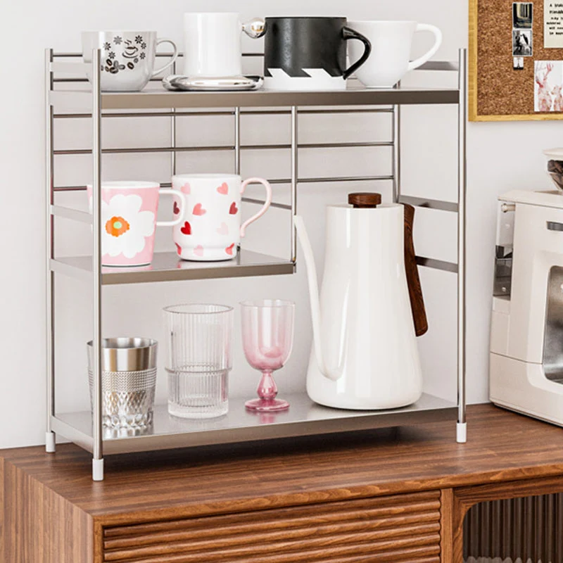 Modern Minimalist Stainless Steel Rectangular Adjustable Desktop Storage Shelf 3-Tier Cup Organizer For Living Room & Dining Room