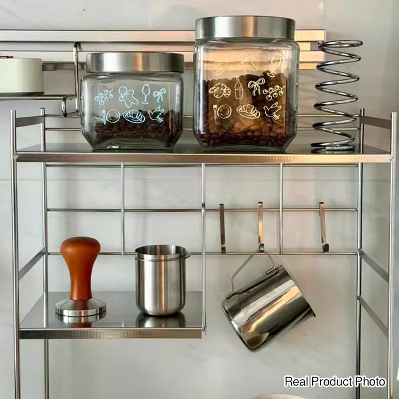 Modern Minimalist Stainless Steel Rectangular Adjustable Desktop Storage Shelf 3-Tier Cup Organizer For Living Room & Dining Room