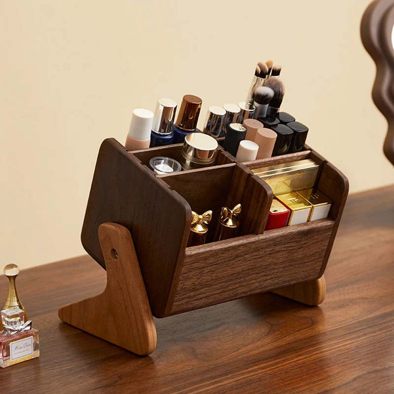 Contemporary Retro Black Walnut Rectangular Adjustable Desktop Storage Shelf 6-Cabinet For Bedroom & Living Room