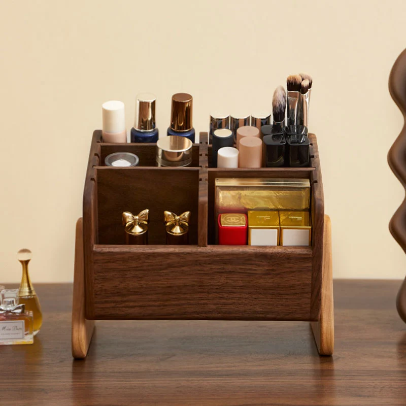 Contemporary Retro Black Walnut Rectangular Adjustable Desktop Storage Shelf 6-Cabinet For Bedroom & Living Room