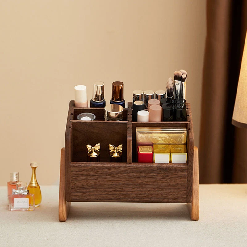Contemporary Retro Black Walnut Rectangular Adjustable Desktop Storage Shelf 6-Cabinet For Bedroom & Living Room