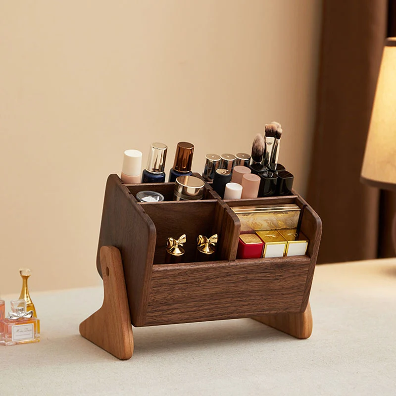 Contemporary Retro Black Walnut Rectangular Adjustable Desktop Storage Shelf 6-Cabinet For Bedroom & Living Room