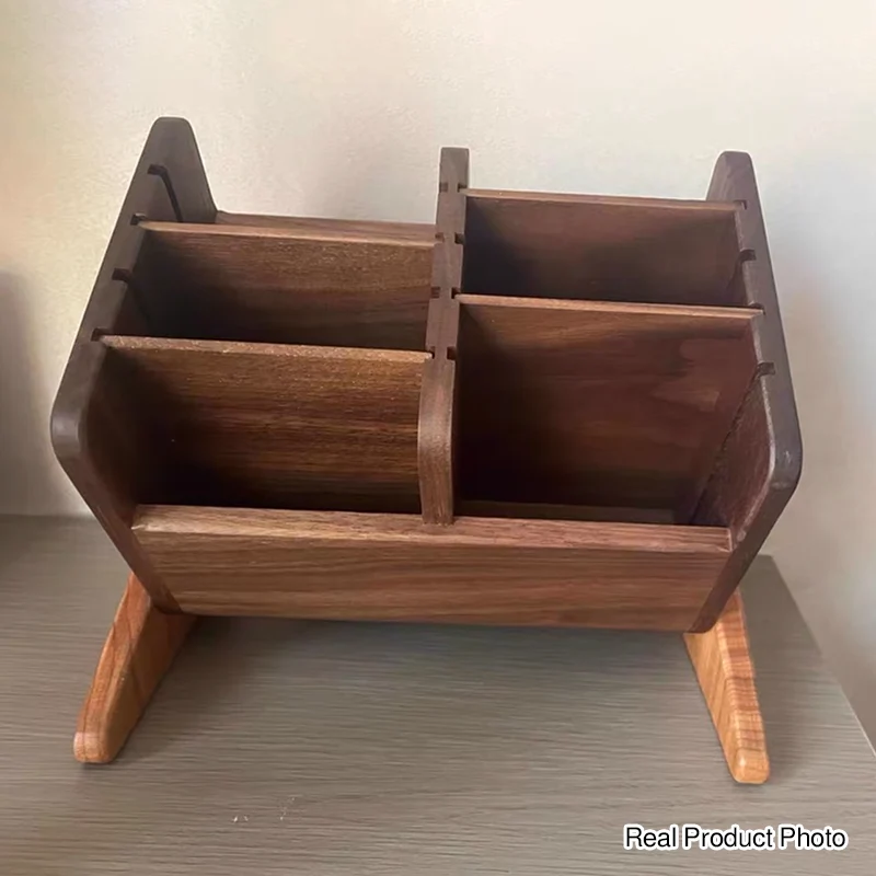 Contemporary Retro Black Walnut Rectangular Adjustable Desktop Storage Shelf 6-Cabinet For Bedroom & Living Room