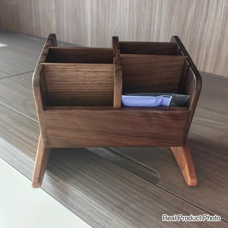 Contemporary Retro Black Walnut Rectangular Adjustable Desktop Storage Shelf 6-Cabinet For Bedroom & Living Room