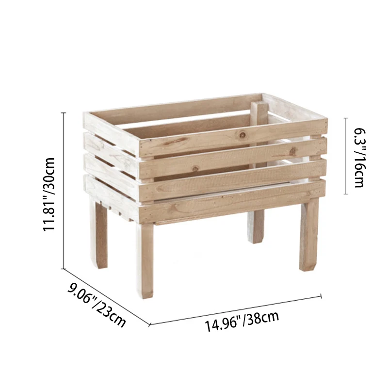 Traditional Rustic Pine Wood Rectangular Indoor Flower Storage Shelf 1/2/3-Tier For Balcony & Living Room