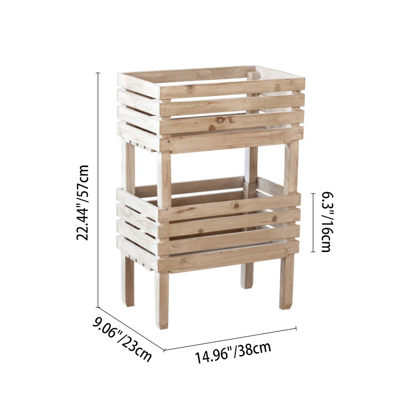 Traditional Rustic Pine Wood Rectangular Indoor Flower Storage Shelf 1/2/3-Tier For Balcony & Living Room
