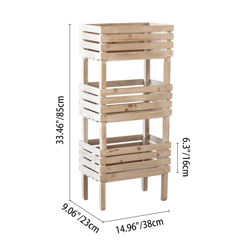 Traditional Rustic Pine Wood Rectangular Indoor Flower Storage Shelf 1/2/3-Tier For Balcony & Living Room