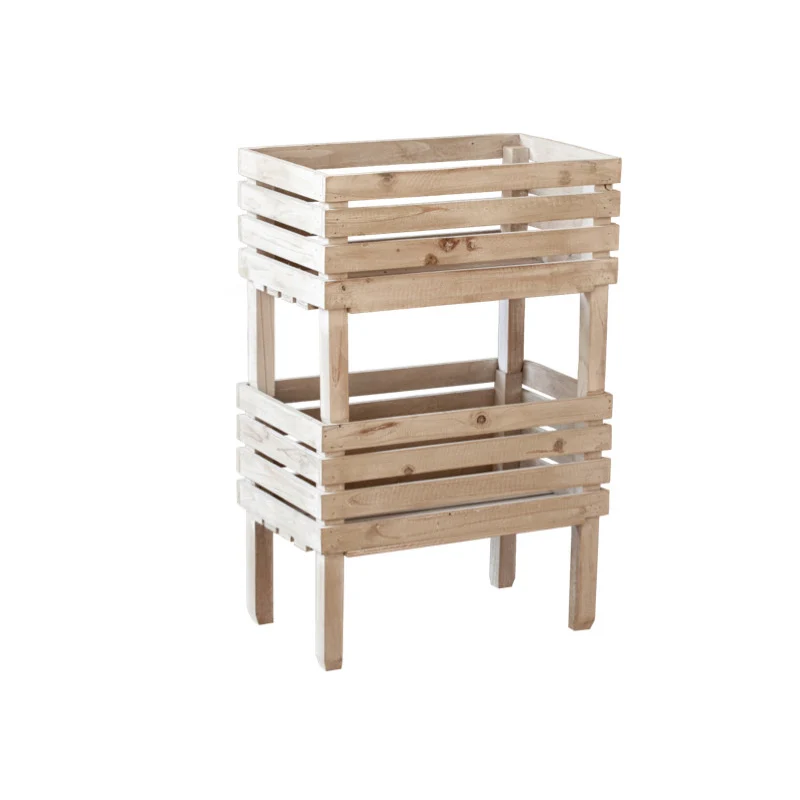 Traditional Rustic Pine Wood Rectangular Indoor Flower Storage Shelf 1/2/3-Tier For Balcony & Living Room