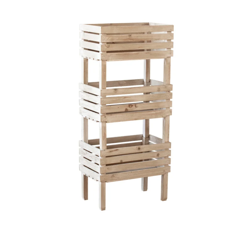 Traditional Rustic Pine Wood Rectangular Indoor Flower Storage Shelf 1/2/3-Tier For Balcony & Living Room