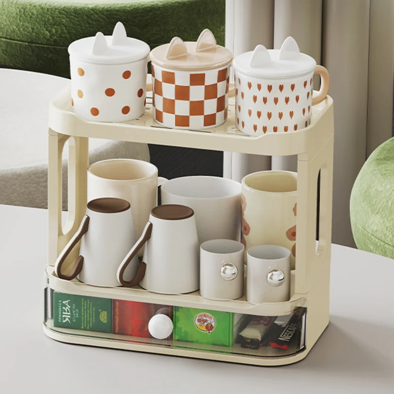 Modern Minimalist Plastic Rectangular Tabletop Storage Shelf 3-Layer For Living Room & Dining Room