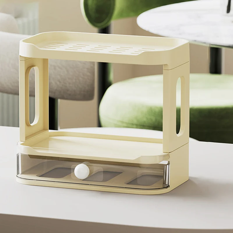 Modern Minimalist Plastic Rectangular Tabletop Storage Shelf 3-Layer For Living Room & Dining Room